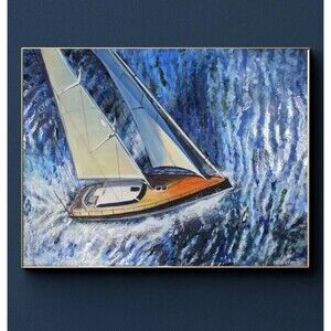 Original Sailboat Painting 36x48 Nautical Wall Art Ocean Yacht Artwork